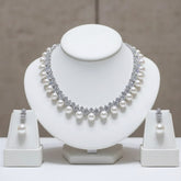 CUBIC ZIRCONIA COLLECTION - LUXE PEARL NECKLACE SET - CZNK274 SILVER