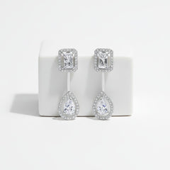 CUBIC ZIRCONIA COLLECTION - ART DECO DROP EARRINGS - CZER921 SILVER