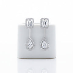 CUBIC ZIRCONIA COLLECTION - ART DECO DROP EARRINGS - CZER921 SILVER