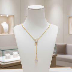 CUBIC ZIRCONIA COLLECTION - ART DECO DROP NECKLACE - CZNK275 GOLD