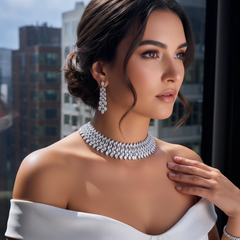 CUBIC ZIRCONIA COLLECTION - SHIMMERING STARLET NECKLACE SET - CZNK278