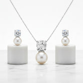 Cubic Zirconia - Elegance Pearl Necklace Set - CZNK14