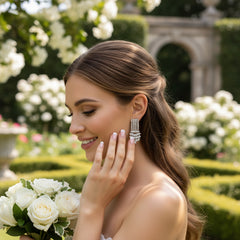 CUBIC ZIRCONIA COLLECTION - LUXE DECO DROP EARRINGS - CZER929 SILVER
