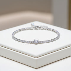 CUBIC ZIRCONIA COLLECTION - EXQUISITE HEART BRACELET - STERLING SILVER