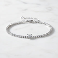 CUBIC ZIRCONIA COLLECTION - EXQUISITE HEART BRACELET - STERLING SILVER