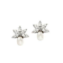 Cubic Zirconia Collection - Pretty Chic Pearl Earrings - CZER339
