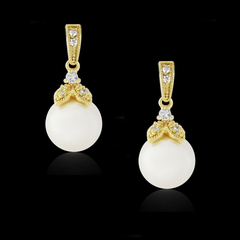 CUBIC ZIRCONIA COLLECTION - OPULENCE PEARL EARRINGS - (ER307) GOLD