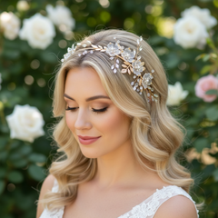 ATHENA COLLECTION - ENCHANTED FLORAL HEADBAND - GOLD AHB237