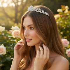 CUBIC ZIRCONIA COLLECTION - SHIMMERING VINE TIARA - AHB238 SILVER