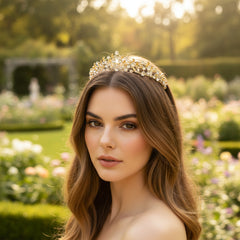 CUBIC ZIRCONIA COLLECTION - SHIMMERING VINE TIARA - AHB238 GOLD