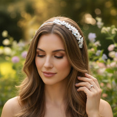 ATHENA COLLECTION - DAINTY PEARL HEADBAND - AHB243 SILVER