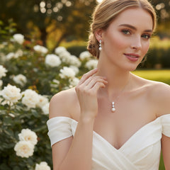 CUBIC ZIRCONIA COLLECTION - LUXE PEARL DROP NECKLACE SET - CZNK290