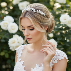ATHENA COLLECTION - DAINTY PEARL TIARA - AHB246 SILVER