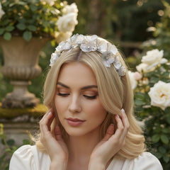 ATHENA COLLECTION - STYLISH FLOWER HEADBAND - SILVER AHB247