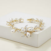 CUBIC ZIRCONIA - CHIC PEARL BRACELET - GOLD (BRA5)