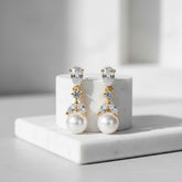 CUBIC ZIRCONIA COLLECTION - GRACEFUL GOLD PEARL EARRINGS - ER346 Gold