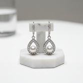 Cubic Zirconia Earrings - Precious Pearl Earrings - Silver -CZER306
