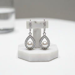 Cubic Zirconia Earrings - Precious Pearl Earrings - Silver -CZER306