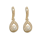 Cubic Zirconia Earrings - Precious Pearl Earrings - Gold -CZER306