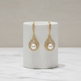 Cubic Zirconia Earrings - Precious Pearl Earrings - Gold -CZER306