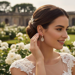 Cubic Zirconia Earrings - Precious Pearl Earrings - Gold -CZER306