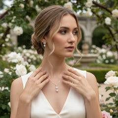 Cubic Zirconia Collection - Vintage Pearl Drop Necklace - CZNK25