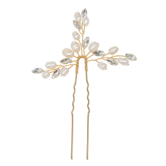 GOLD ELODIE CRYSTAL PEARL HAIR PIN - SASSB (HP44-GOLD) PAIR