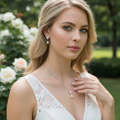 Cubic Zirconia Collection - Elegance Pearl Necklace Set - CZNK30