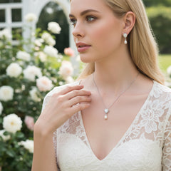 Cubic Zirconia Collection - Elegance Pearl Necklace Set - CZNK30