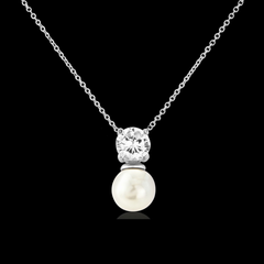 Cubic Zirconia Collection - Delicate Pearl Necklace - CZNK31