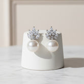 Cubic Zirconia Collection - Pearl Sparkle Earrings - CZER367