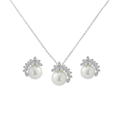 Cubic Zirconia Collection - Chic Pearl Necklace Set -CZNK42