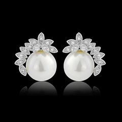 Cubic Zirconia Collection - Chic Pearl Earrings - CZER375