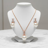 Cubic Zirconia Collection - Rose gold - Precious Pearl Necklace Set - (ROSE GOLD) NK4