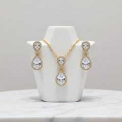 CUBIC ZIRCONIA COLLECTION - CHIC NECKLACE SET - GOLD - CZNK36