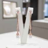 CUBIC ZIRCONIA COLLECTION - GLITZY PEARL DROP EARRINGS - ROSE GOLD - CZER379