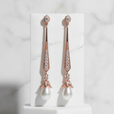 CUBIC ZIRCONIA COLLECTION - GLITZY PEARL DROP EARRINGS - ROSE GOLD - CZER379