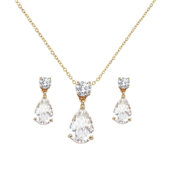 CUBIC ZIRCONIA COLLECTION - DAINTY CRYSTAL GEM SET - CZNK32 GOLD