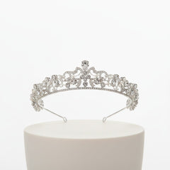 CUBIC ZIRCONIA COLLECTION -VINTAGE INSPIRED CRYSTAL TIARA - AHB252 SILVER