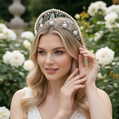 ATHENA COLLECTION - MAJESTIC PEARL TIARA - AHB255 GOLD