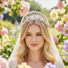 ATHENA COLLECTION - MAJESTIC PEARL TIARA - AHB255 GOLD