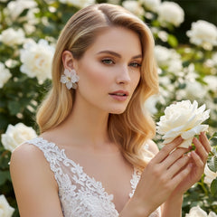 ATHENA COLLECTION - STATEMENT FLOWER EARRINGS - CZER5011 WHITE