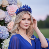 CZ COLLECTION - LUXE STATEMENT TIARA - AHB257 BLUE