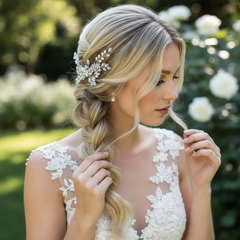 ATHENA COLLECTION - EXQUISITE FRESHWATER PEARL HAIR COMB -HC316 SILVER