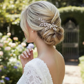 ATHENA COLLECTION - EXQUISITE FRESHWATER PEARL HAIR COMB -HC316 ROSE GOLD