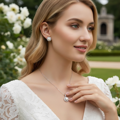 CUBIC ZIRCONIA COLLECTION - FRESHWATER PEARL NECKLACE SET - 925 -SILVER CZNK297