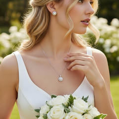 CUBIC ZIRCONIA COLLECTION - FRESHWATER PEARL NECKLACE SET - 925 -SILVER CZNK297