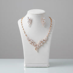 CUBIC ZIRCONIA COLLECTION - CRYSTAL ALLURE NECKLACE SET - CZNK228 - ROSE GOLD