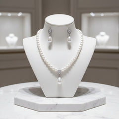 ATHENA COLLECTION - CHIC PEARL NECKLACE SET - CZNK302 SILVER