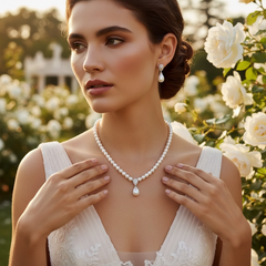 ATHENA COLLECTION - CHIC PEARL NECKLACE SET - CZNK302 SILVER